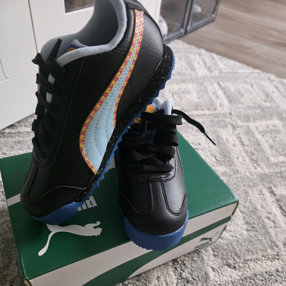 Puma Kids Black Sneakers with Blue and Multicolor Accents
